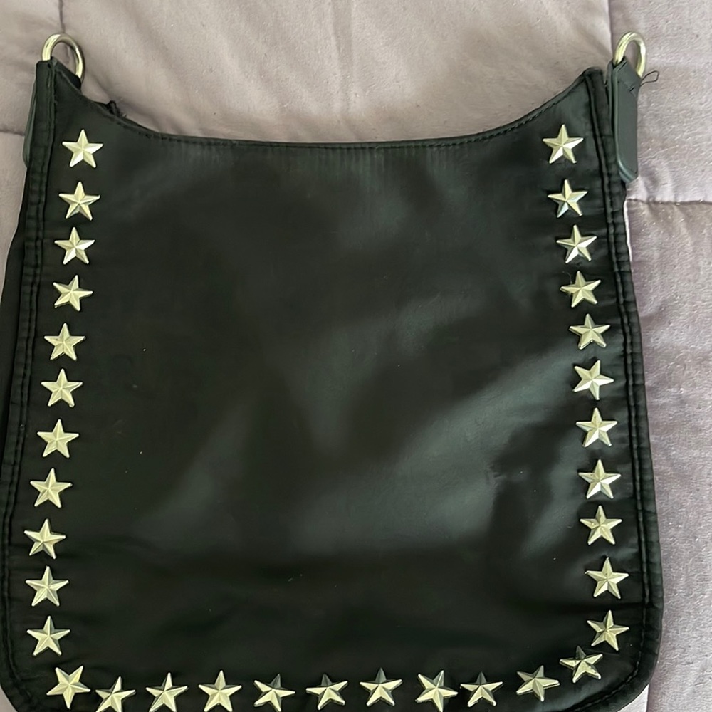 AHDORNED Black Studded Nylon Messenger Crossbody Bag W/strap